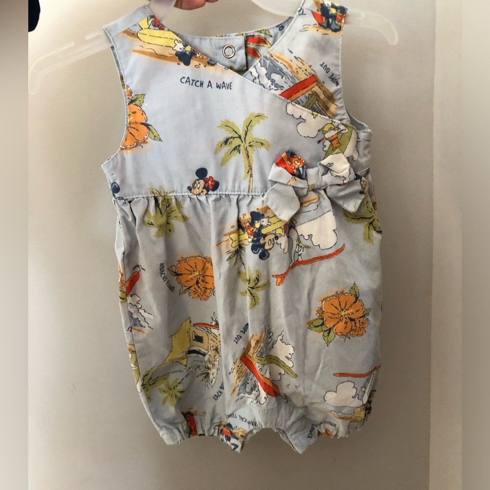 Disney Light Blue Tropical Mickey Bubble Romper with Bow